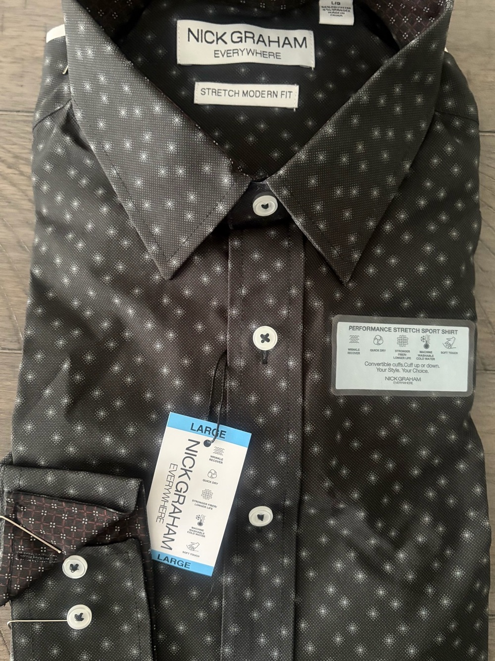 Men’s Stretch Modern Fit Shirt - Charcoal Pattern
